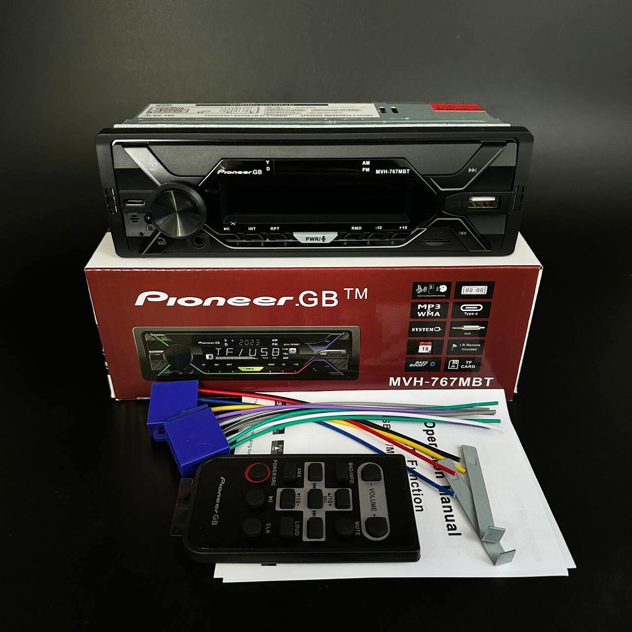 Автомагнитола в авто Pioneer.GB 1 DIN / Автомобильная магнитола с Bluetooth в машину / Магнитофон Пионер с USB, AUX для автомобиля с подсветкой + пульт ДУ