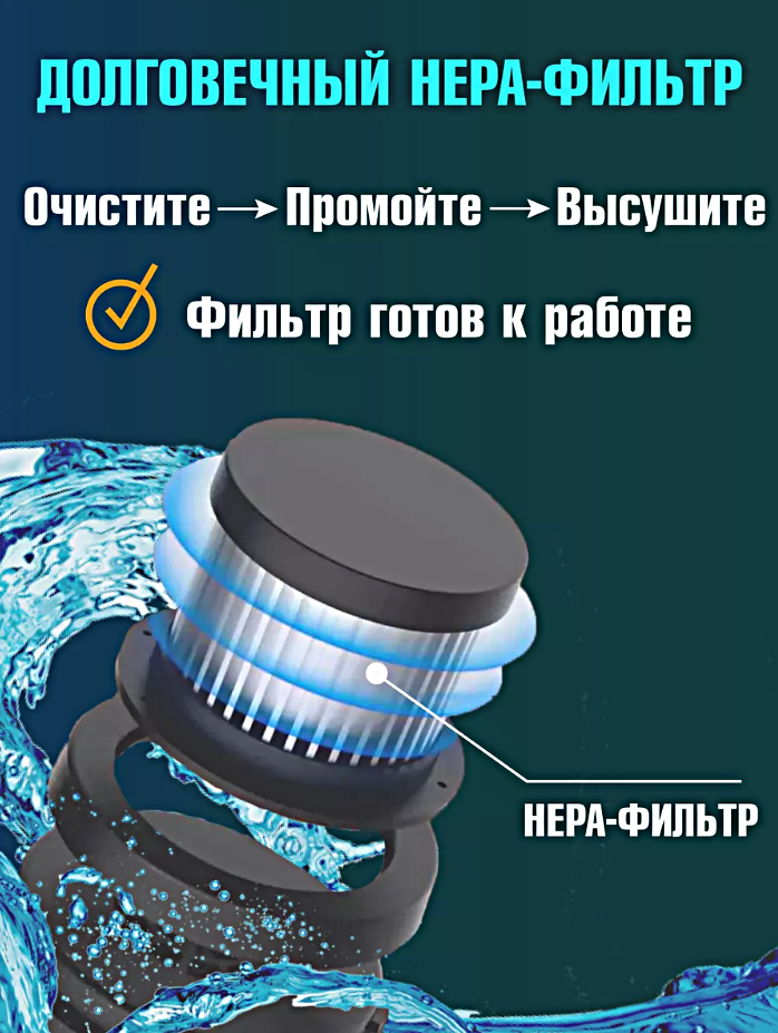 Мощный ручной автомобильный пылесос, 120Вт, 3 насадки в комплекте, Пылесос для авто с нера фильтром, Черный