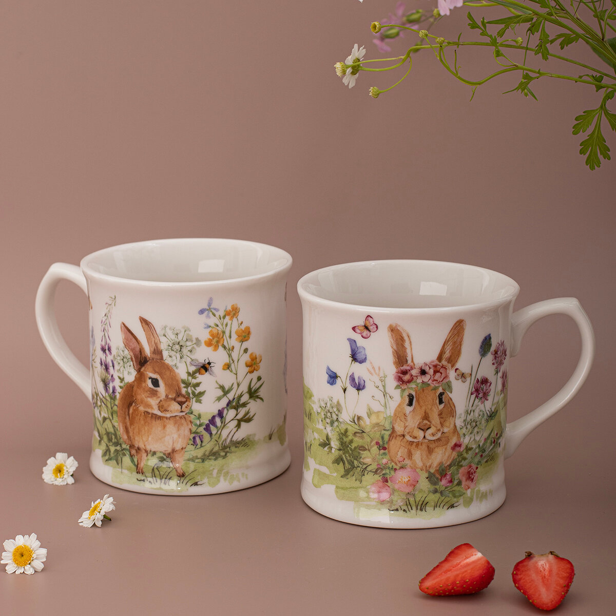 фото Набор кружек Аура Богемия "Весенние Кролики" 400мл, 2 штуки