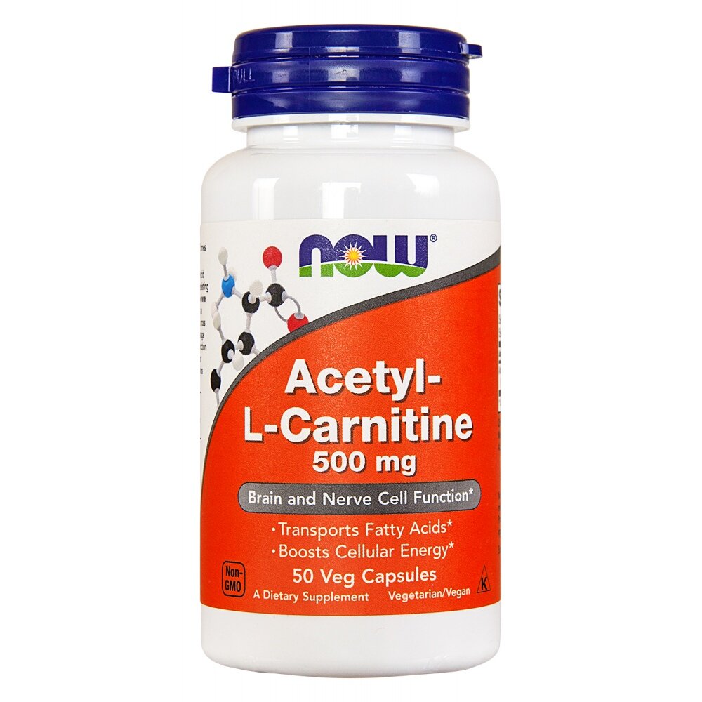 Л-Карнитин NOW Acetyl-L-Carnitine, 500 мг / 50 капсул вегетарианских