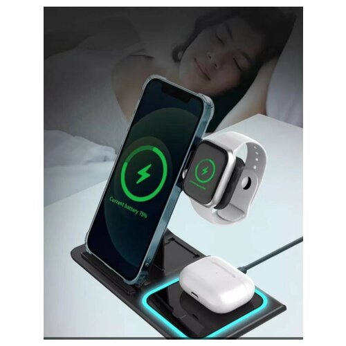 Беспроводной зарядник MARKET SHOP, 3 разъема, USB Type-C, черный