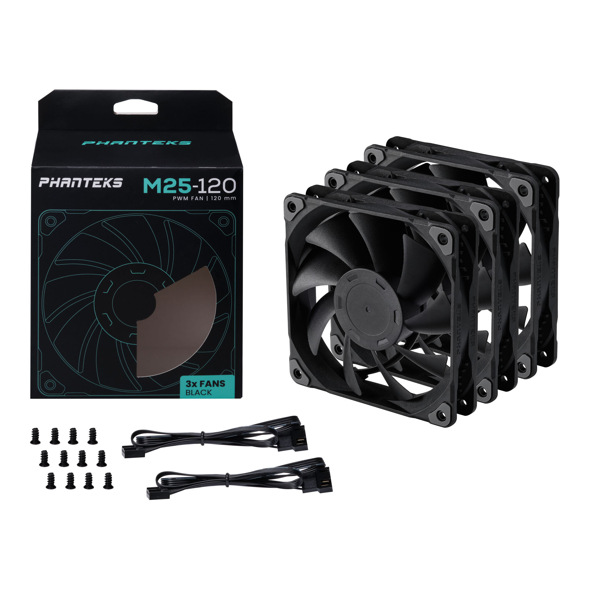 Комплект вентиляторов (3шт.) PHANTEKS M25 Black 120x120x25мм (PWM, 500-2000 об/мин, 35.7dBa) / PH-F120M25_PWM_BBK01_3P_RU