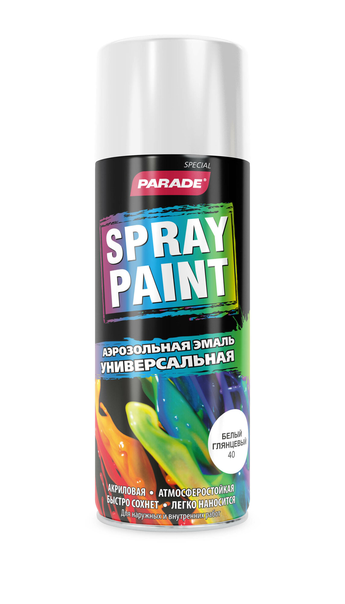 Эмаль Parade Spray Paint 40 акриловая глянцевая белая для мебели 0.52 л