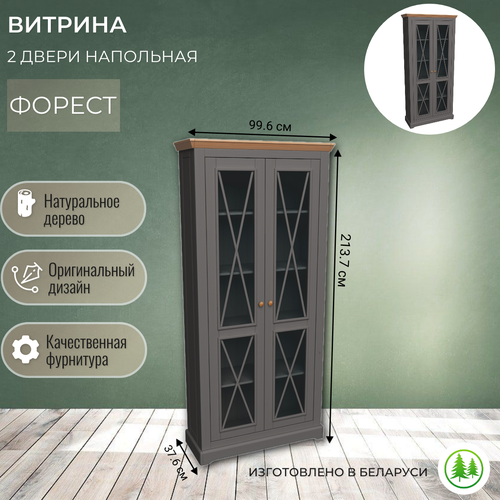 Витрина 2 стеклянные двери Форест серый бейц 46175₽