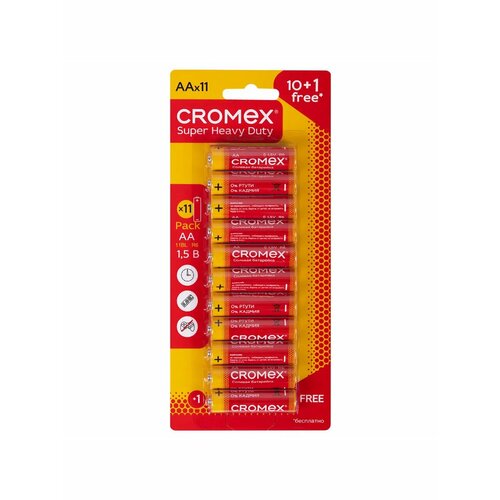 фото Батарейки солевые «пальчиковые» комплект 10+1 шт, cromex super heavy duty, aa (r6,15a), блистер, 456256