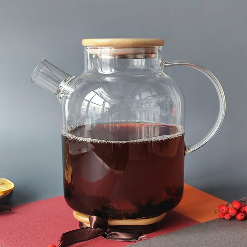 Чайник стеклянный заварочный 15л бамбуковая крышка метал Фильтр Baizheng 676₽