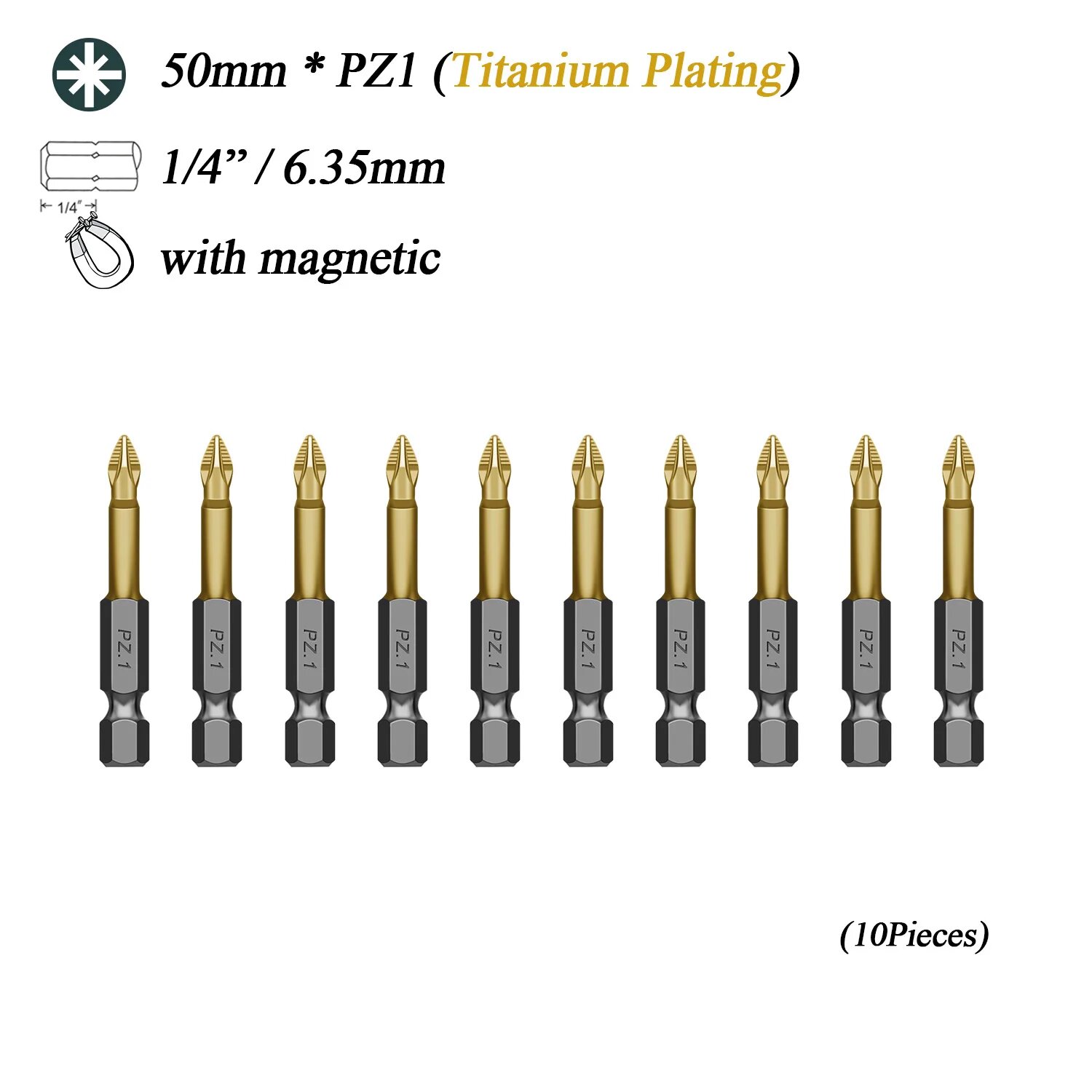 10 шт. магнитные биты GoGoPanda S2 Titanize PZ1/PZ2/PZ3 50mm Titanize PZ1