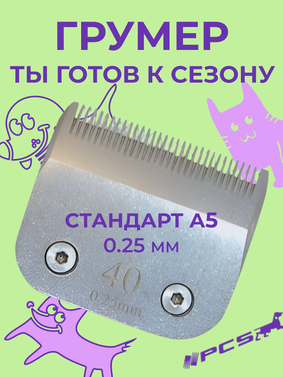 Ножевой блок PCS для стрижки животных 0,25 мм #40 стандарта А5 металлический