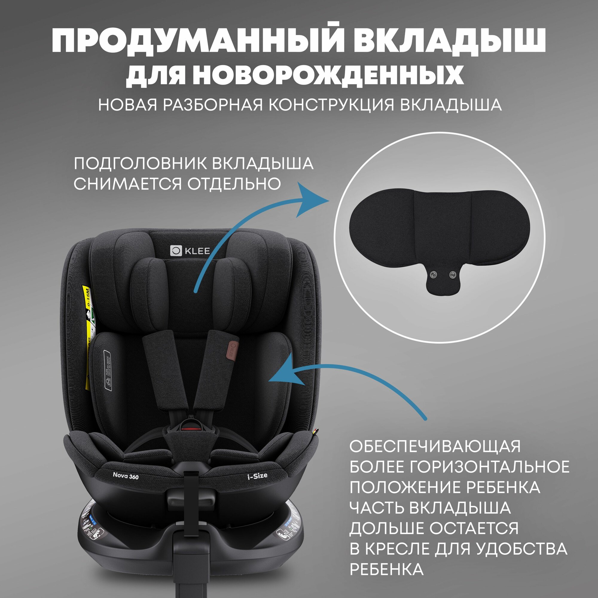 Обзор: Автокресло KLEE Nova 360 i-Size Diamond Black с рождения до 12 лет, 0-36 кг, i-Size, с изофикс