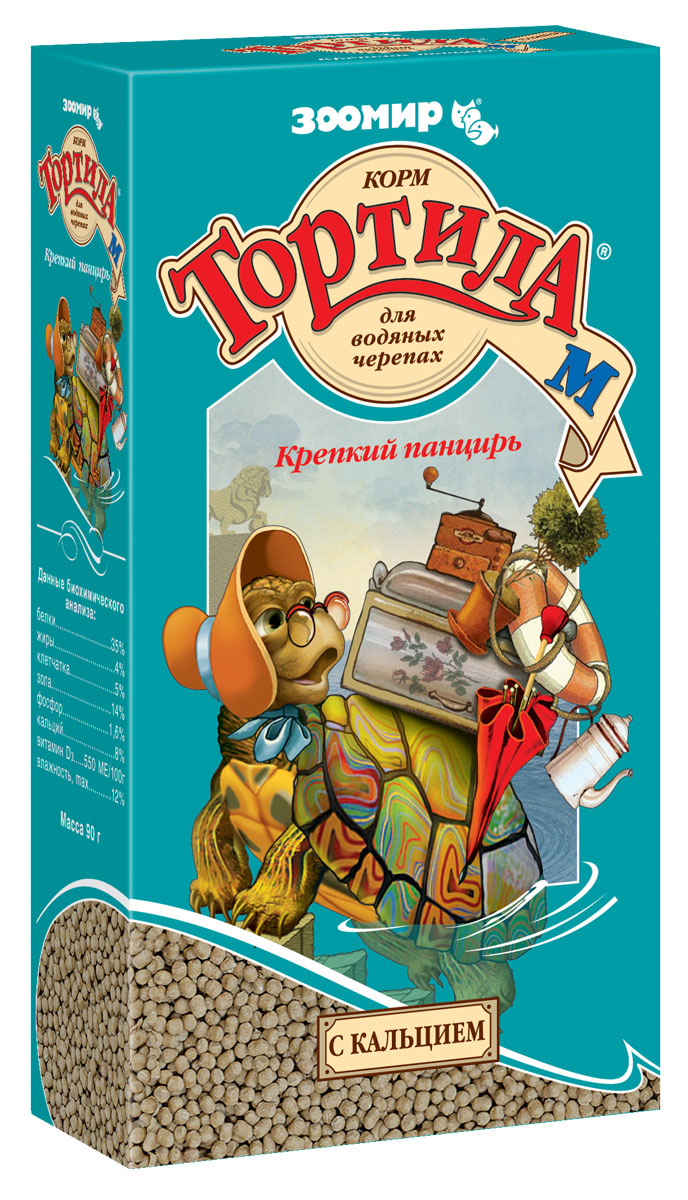 Корм сухой Зоомир Тортила-М Крепекий панцирь с кальцием для водяных черепах (90 г)