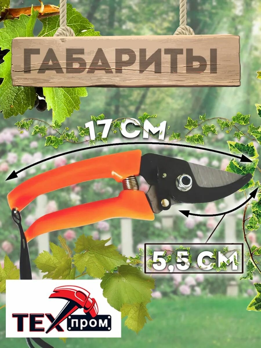 Секатор техпром S5038, сталь, пластиковые ручки, оранжевый цвет — фото 1