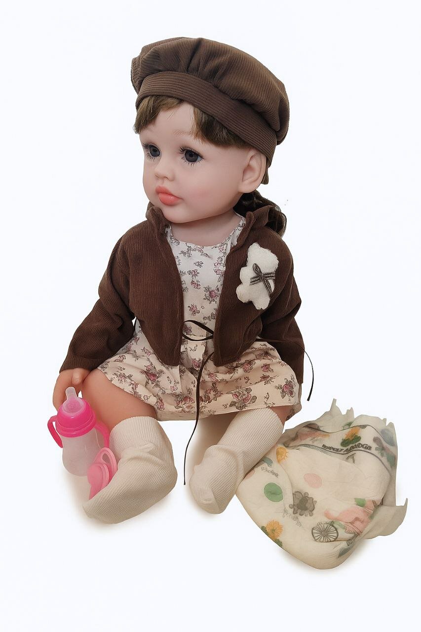 Реалистичная Кукла реборн, музыкальная, 55см, в комплекте соска бутылочка памперс