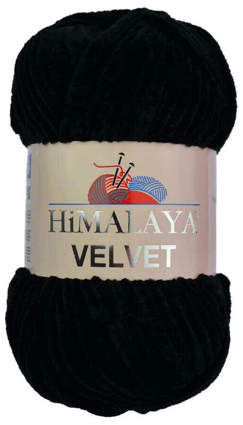 Пряжа плюшевая, велюровая Himalaya Velvet (Хималая вельвет) 100г/120м, 100% микрополиэстер, цвет: 90011 черный, 1 моток