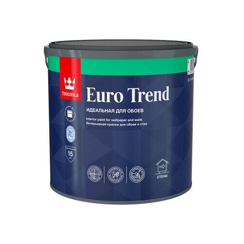 Краска интерьерная моющаяся для обоев и стен Tikkurila Euro Trend База A белая матовая 2.7 л краска tikkurila harmony velure для стен и потолков база a 0 9 л