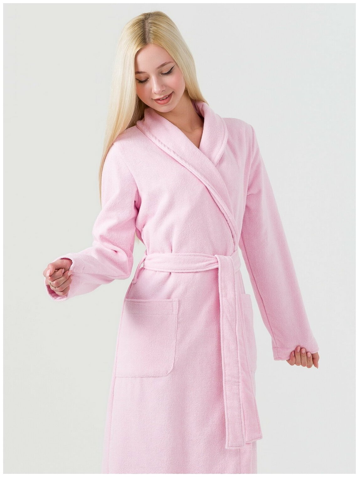 Женский махровый халат с шалькой, розовый - фотография № 17