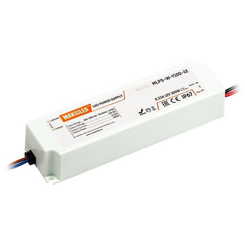 Блок питания MAKSILED MLPS-W-Y100-12 12В, 100Вт, IP67, 8,3А, пластик, 190х52х37мм