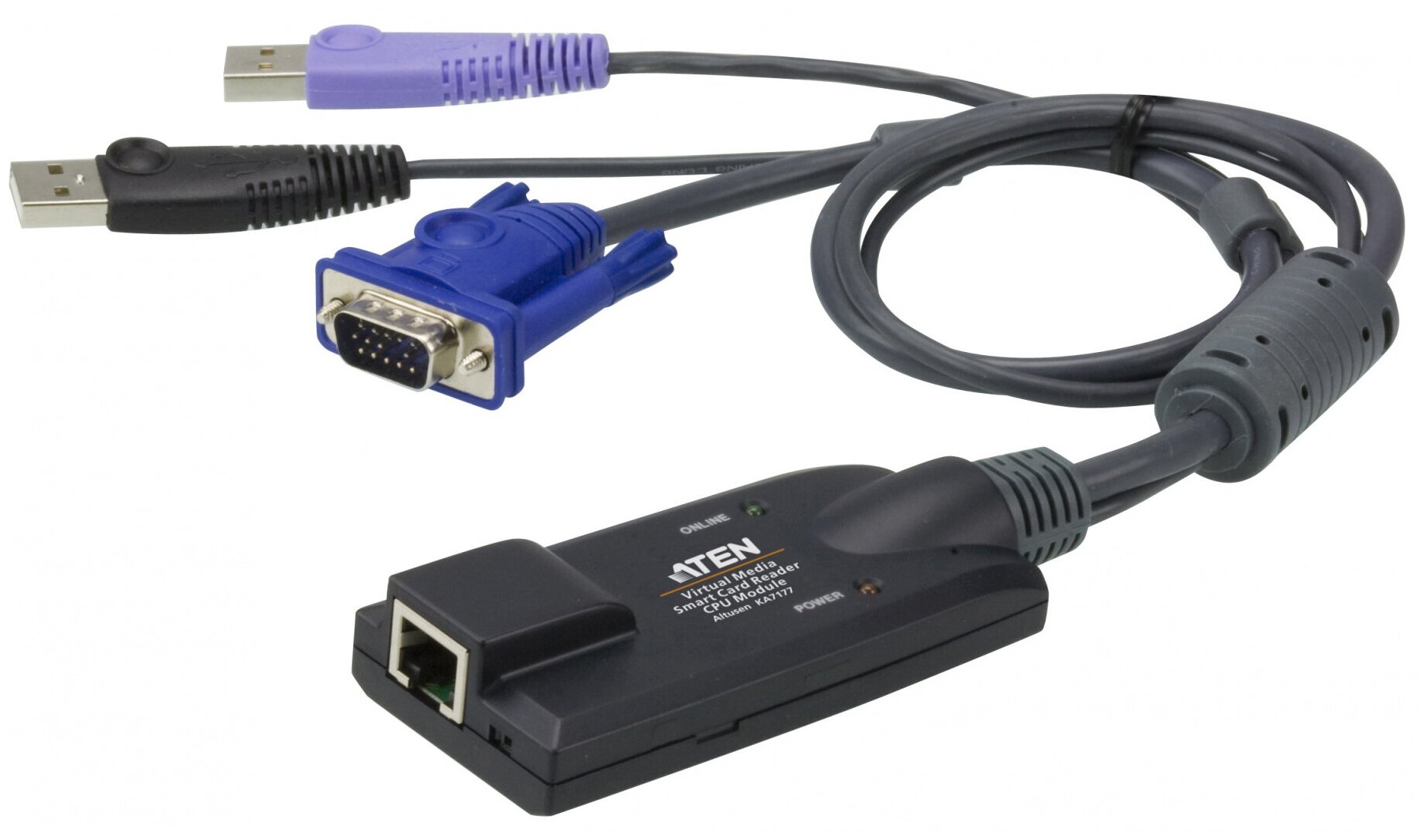 Модуль удлинителя SVGA+KBD+MOUSE USB 2.0+AUDIO 50 метр для подкл. комплекта перключат. KN2124v/KN2140v/KN4124v/KN4140v макс. разреш. 1920х1200 RJ45+HD-DB15+USB A-тип+2xMINI JACK Female+4xMale без Б. П(Virtual Media DDC2B) ATEN KA7177