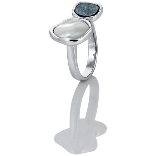 Кольцо L'attrice, перламутр, черный дизайнерское женское серебристое кольцо с белым агатом жеодой