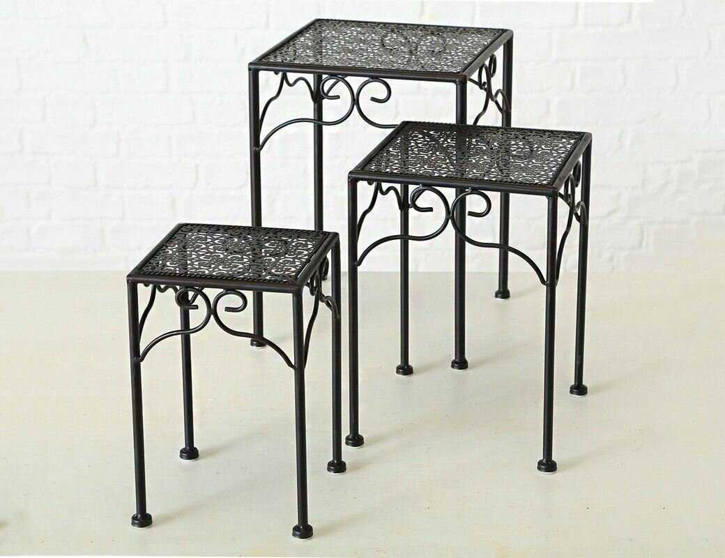 фото Комплект кованых подставок "Бордье" (три квадратных столика), тёмно-коричневый, Boltze