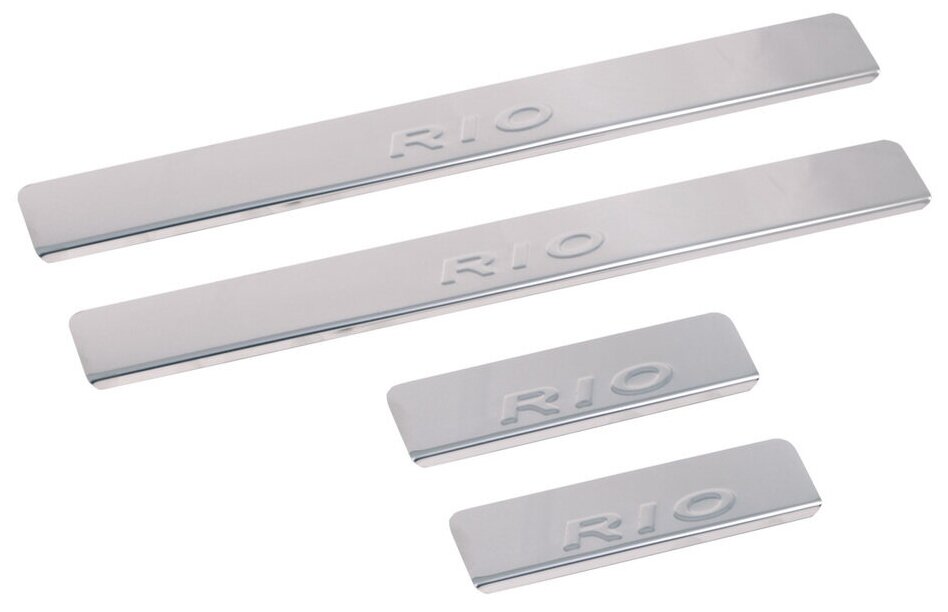 Накладки внутренних порогов для автомобиля KIA Rio IV (2017-2020, 2020-), штамп 'RIO', нержавеющая сталь, к-т 4 шт.