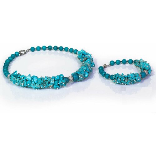 фото Комплект украшений колье-бусы, браслет, бирюза/говлит нет бренда