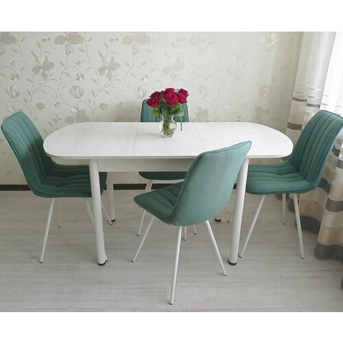 Стол обеденный раздвижной 700*1100/1500*750, ЛДСП Бетон пайн светлый/белый, ножки прямые белые