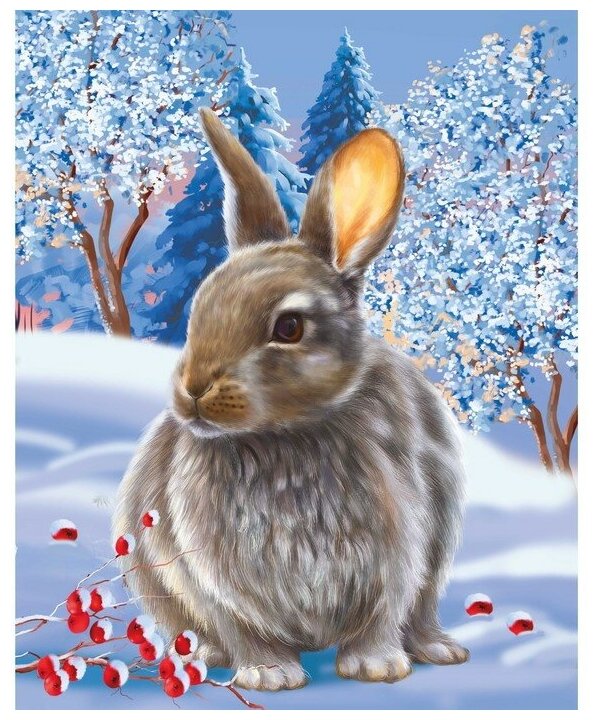 Картина по номерам на холсте с подрамником «Кролик на снегу» 40х50 см