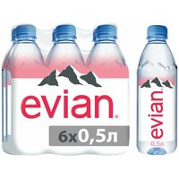 Вода минеральная природная столовая питьевая Evian негазированная, ПЭТ, 6 шт. по 0.5 л