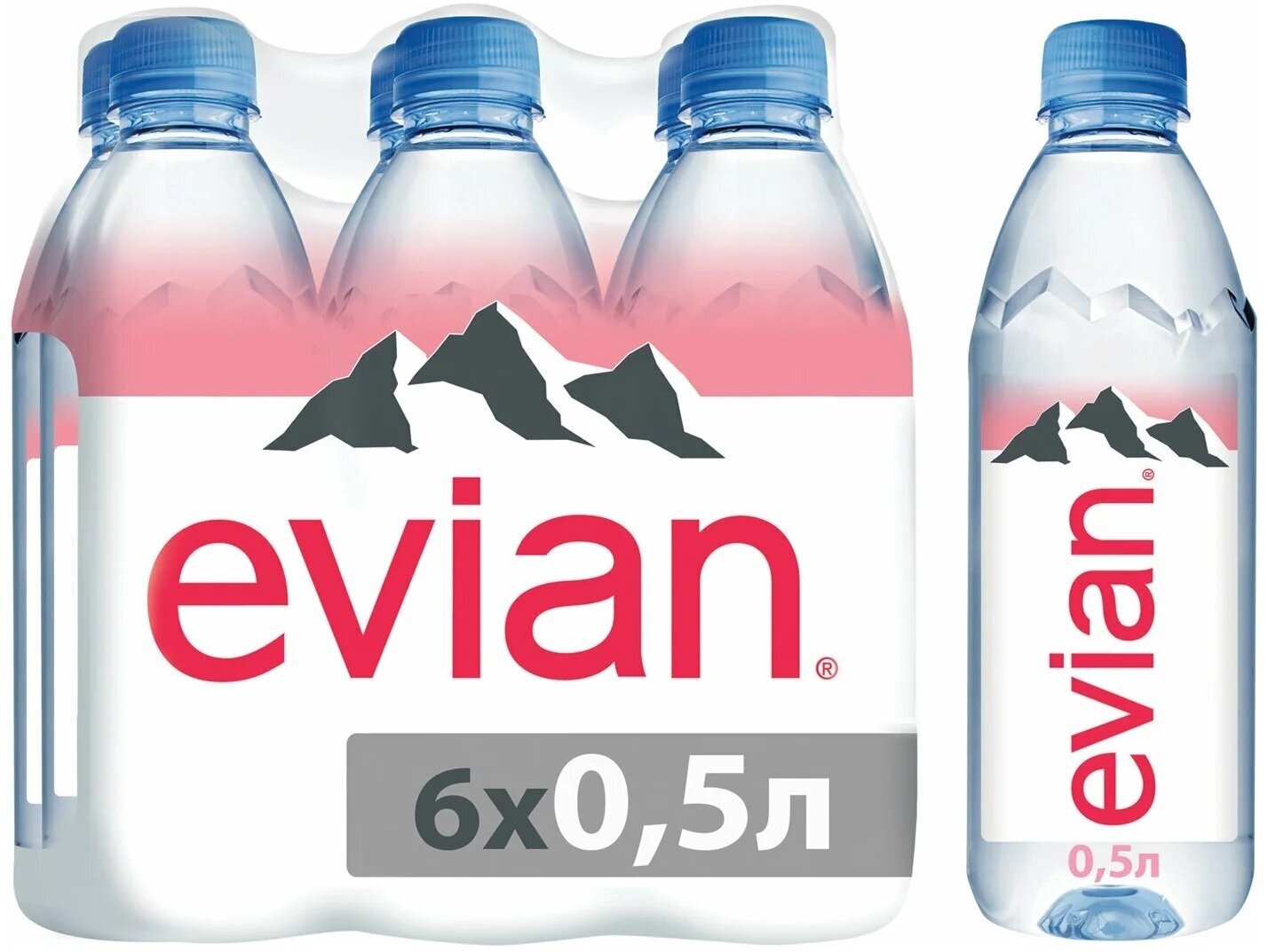 Вода минеральная природная столовая питьевая Evian негазированная, ПЭТ, 6 шт. по 0.5 л