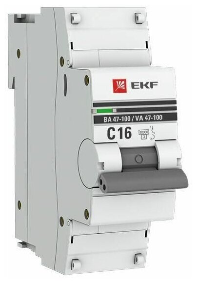 Выключатель автоматический модульный 1п C 16А 10кА ВА 47-100 PROxima EKF mcb47100-1-16C-pro