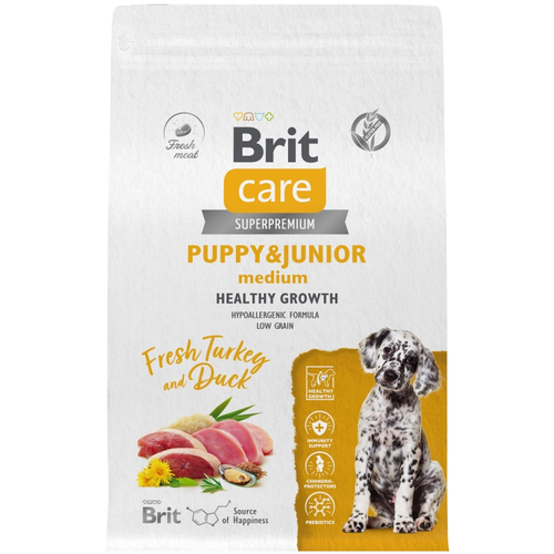 Brit Care Dog Puppy&Junior M с индейкой и уткой для щенков средних пород, Здоровый рост и развитие, 3кг