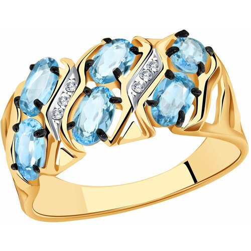 фото Кольцо diamant online, золото, 585 проба, фианит, топаз, размер 20