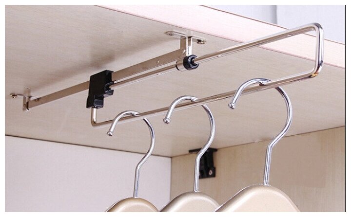 Выдвижная, телескопическая штанга - вешалка в шкаф для одежды / Раздвижная потолочная вешалка для гардеробной или шкафа купе 400мм - фотография № 2