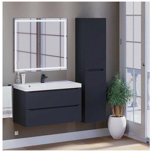 Подвесной шкаф-пенал Uperwood Tanos для ванной комнаты, 33*27*150, чёрная эмаль, правый.