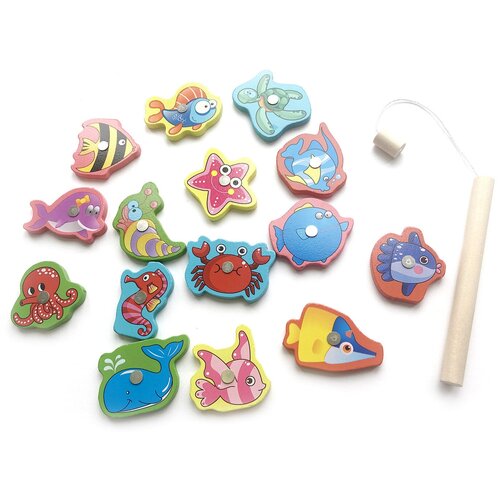 Магнитная рыбалка с деревянными рыбками 