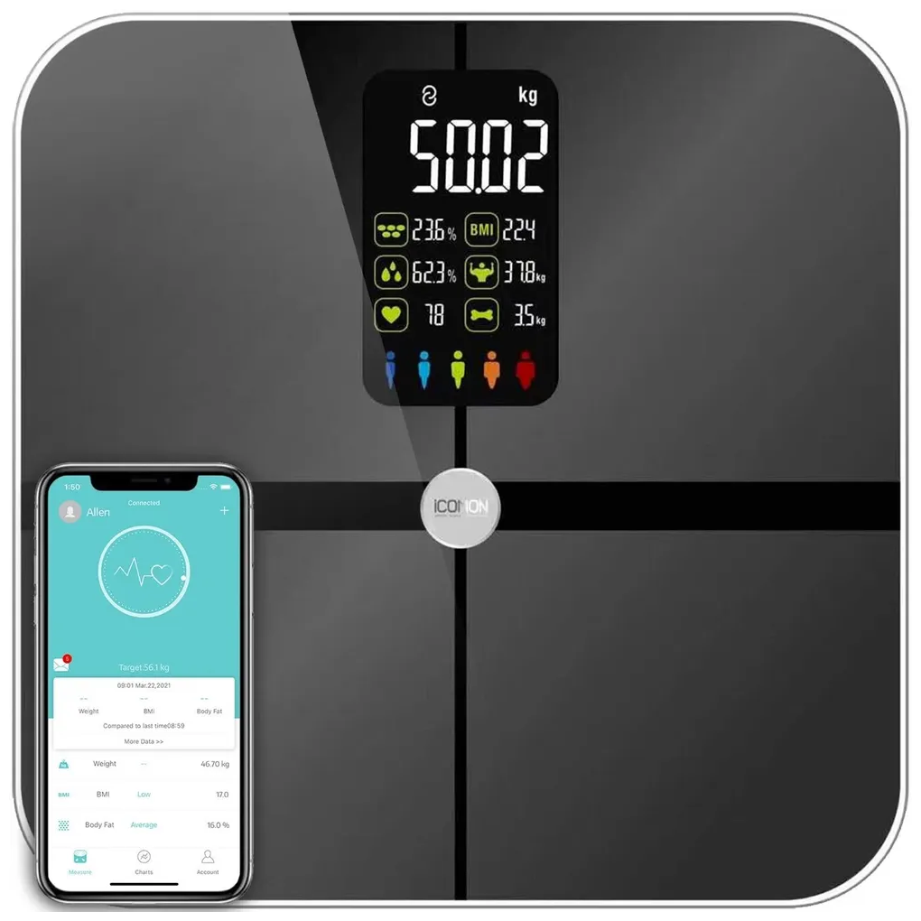 Умные напольные весы Smart Body, LED-дисплей, функция измерения жира, воды, мышечной массы, смартфон-управление, до 180кг