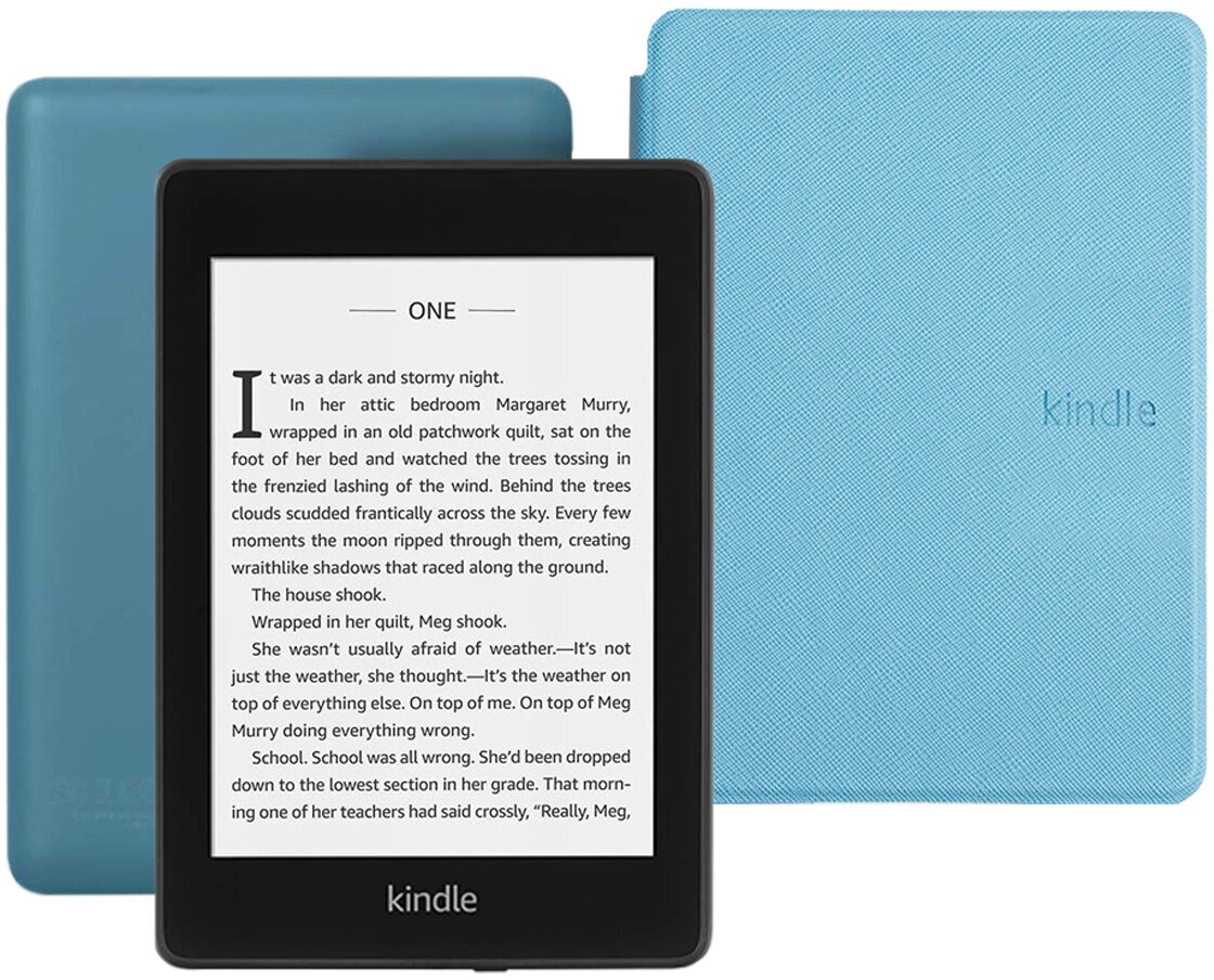 Электронная книга Amazon Kindle PaperWhite 2018 8Gb Twilight Blue Ad-Supported с обложкой ReaderONE Light Blue