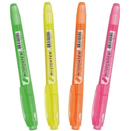 Набор маркеров текстовыделителей Crown, Multi Hi-Lighter, 4 штуки, 4 цвета, 1.0-4.0 мм, чернила на водной основе, чехол с европодвесом(2 шт.) crown набор текстовыделителей multi hi lighter оранжевый 12 шт 12 шт