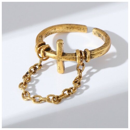 кольцо бусинки с цепочкой цвет чернёное золото безразмерное Кольцо Queen Fair, мультиколор