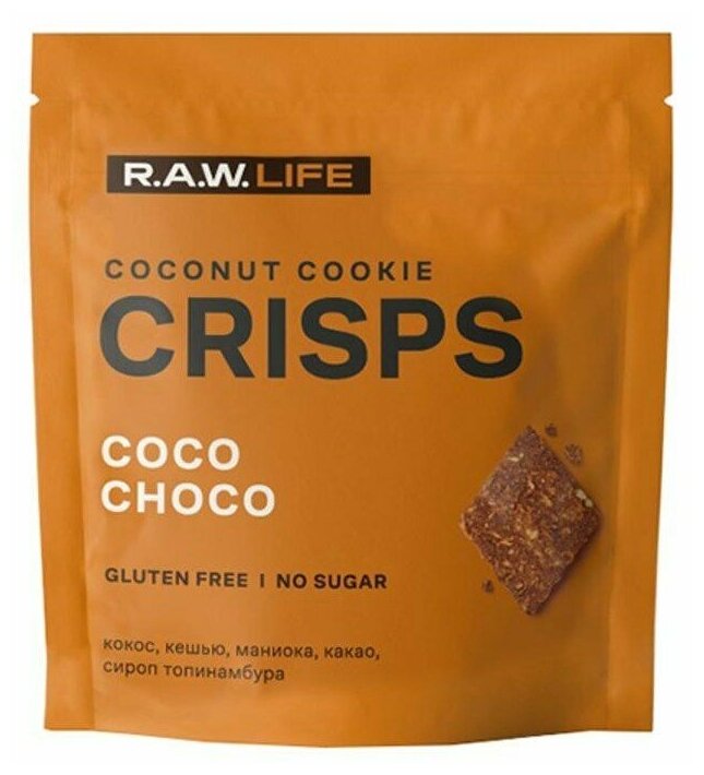 Raw Life Печенье "Crisps Кокос-Шоколад", 35 грамм