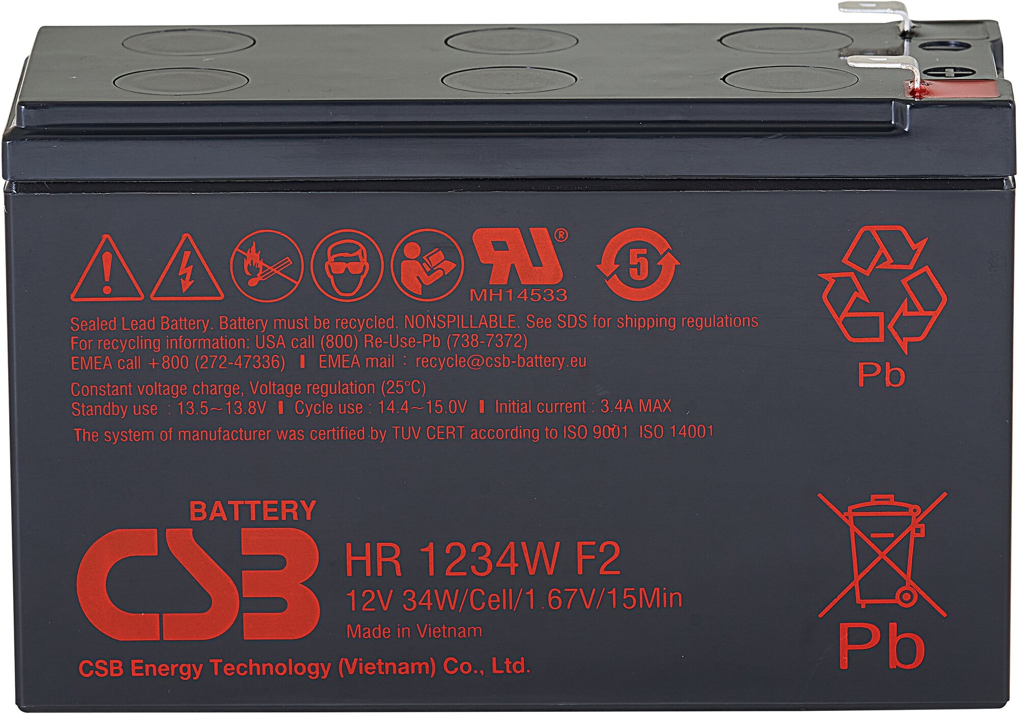 CSB HR1234W F2 (12V / 8.5Ah) Батарея CSB серия HR, HR1234W F2