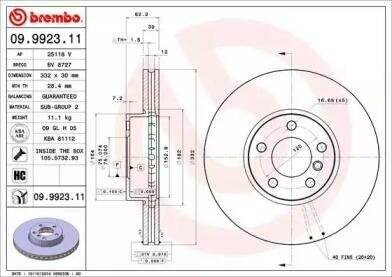 Brembo диск тормозной bmw x5 (e70) 02/06-07/13 / bmw x5 (f15, f85) 08/13-07/18 / bmw x6 (e71, e72) 06/07-0 09992311, (1шт)