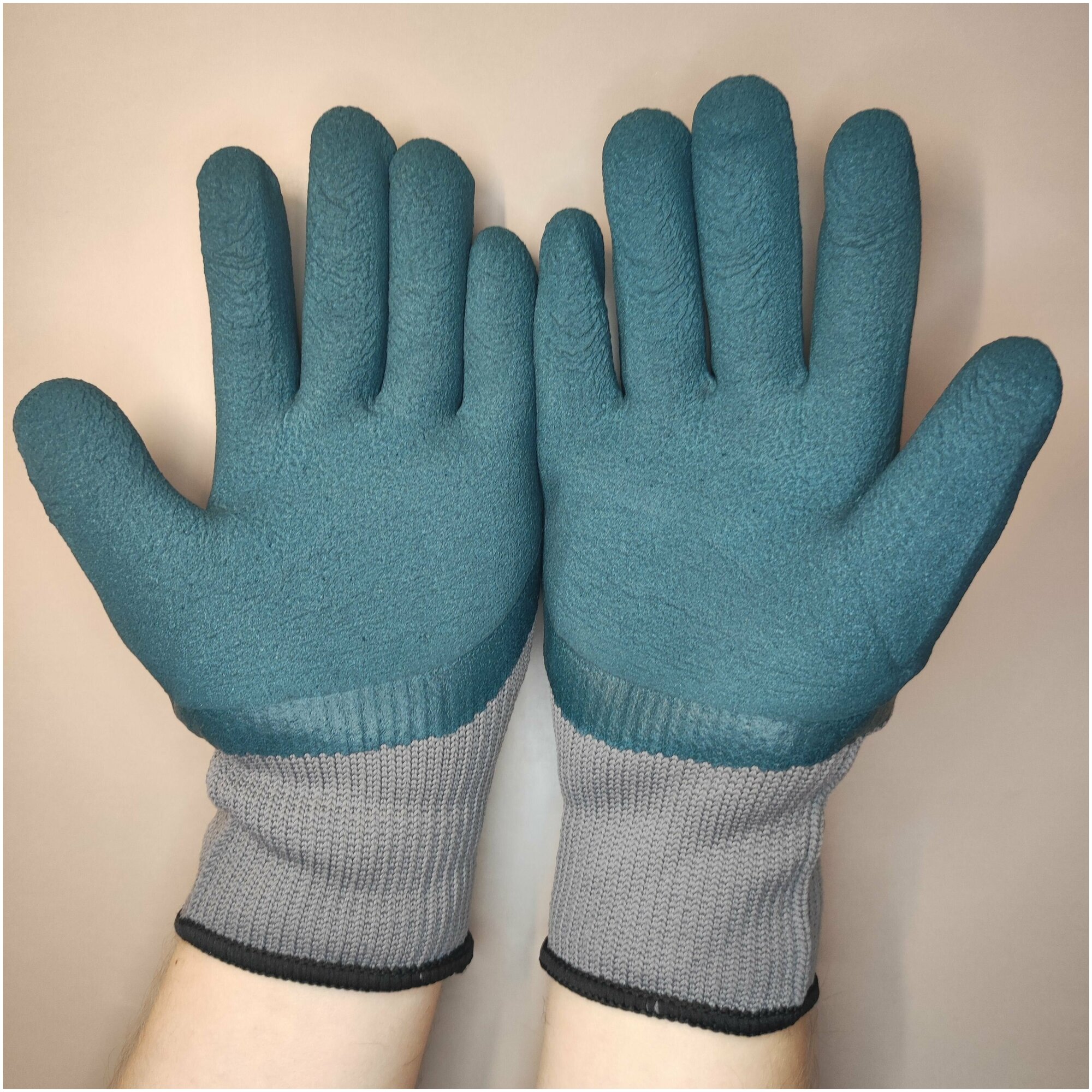 Перчатки рабочие зимние утепленные, 2 пары, серо-синие - фотография № 6