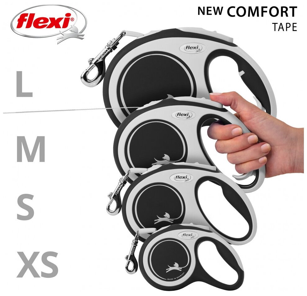 Поводок Flexi Рулетка New Comfort L до 50 кг синяя ремень 8 м - фото №5