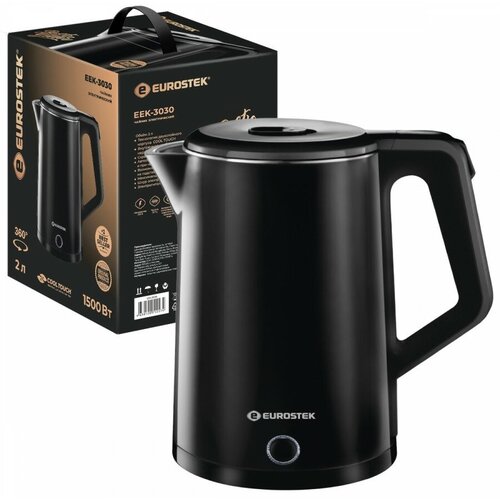 Чайник электр Eurostek EEK-3030 диск 2л 15кВт двойной корпус пластикнерж сталь черный арт 838626 269300₽