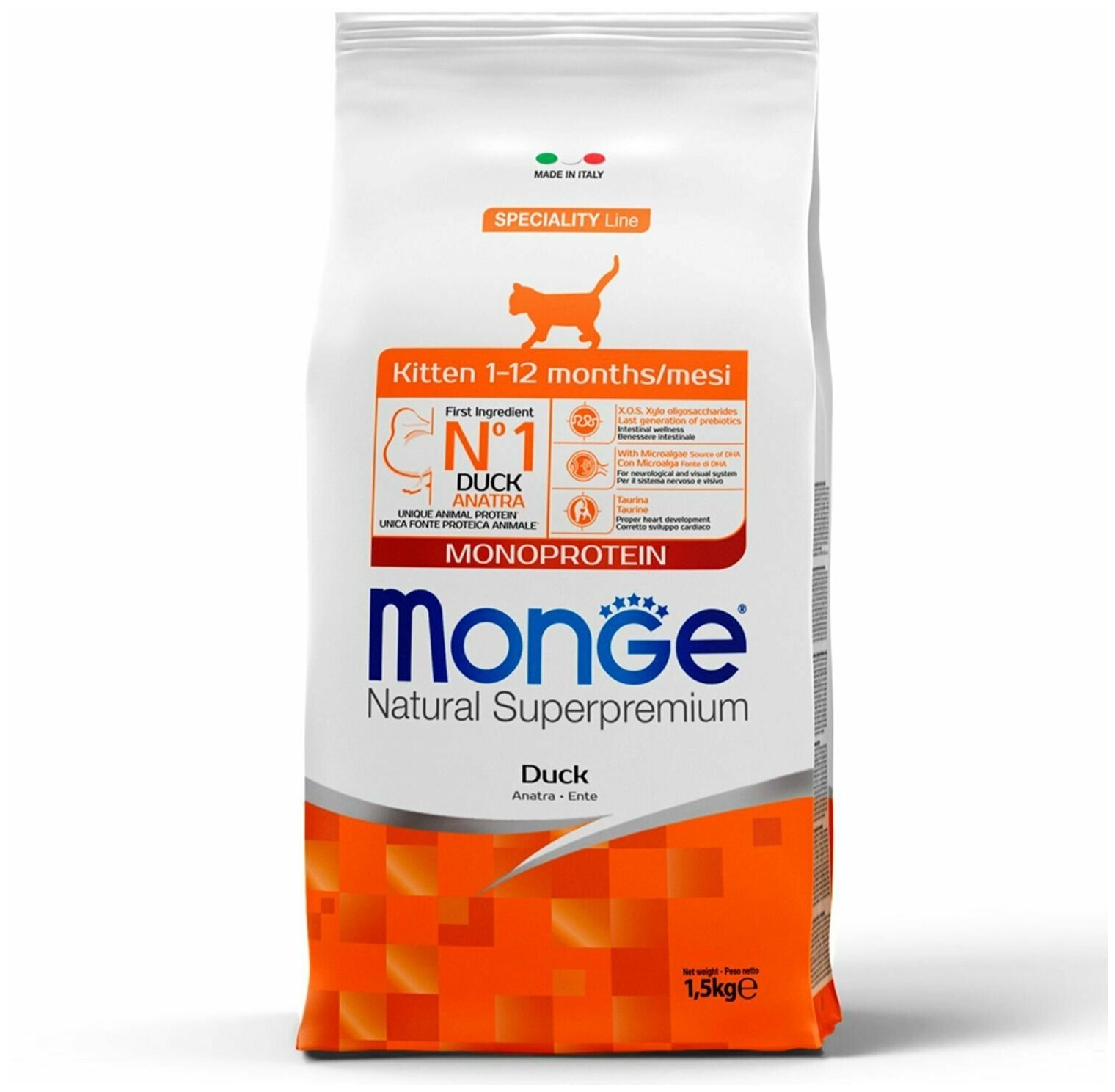 Сухой корм Monge Cat Monoprotein корм для котят с уткой 1,5 кг - фотография № 1