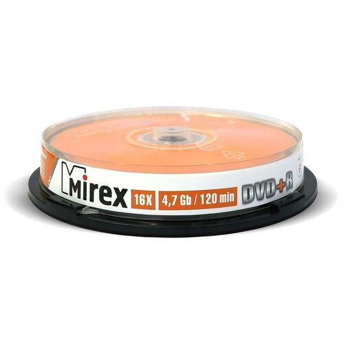 Оптический диск DVD+R Mirex 4.7Gb, 16x, cake box, 10шт. диск dvd r mirex dvd r 4 7gb ul130003a1s