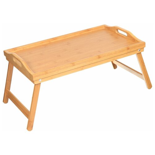 Поднос-столик для завтрака из натурального бамбука, столик для ноутбука 30х50х23 см прямоугольный