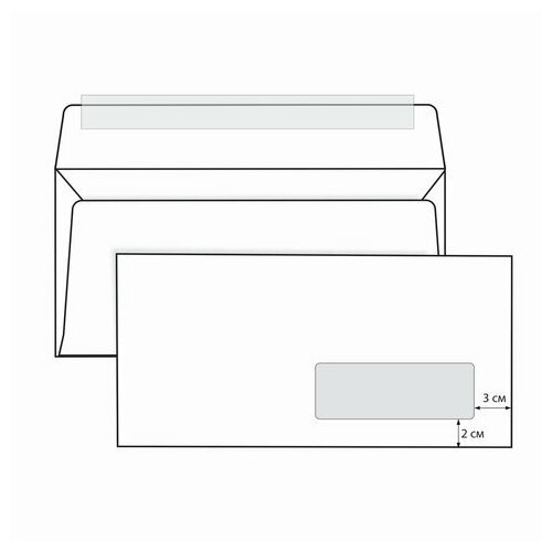 фото Конверты е65 (110×220 мм), правое окно, отрывная полоса, белые, комплект 1000 шт. родион принт