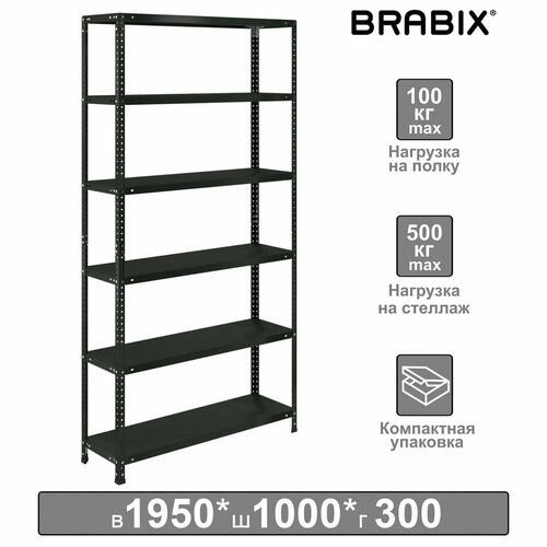 Стеллаж металлический BRABIX графит MS KD-195/30-6 Черный